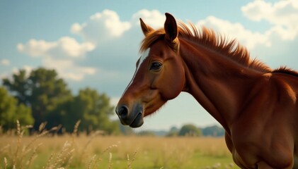 Fototapeta premium Foal nuzzling its mother's neck, mane flowing, soft fur, sparkles