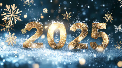 A photostock of a festive winter night with snowflakes gently falling and text glowing in radiant gold, symbolizing holiday magic. high quality. Radiant Falls. Illustration