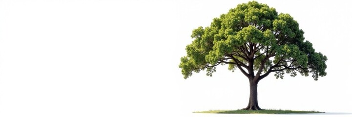 Tall tree with branches on white background, greenery, tree branches