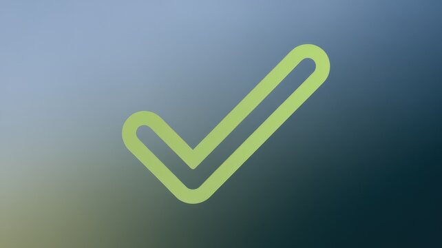 Stylized green checkmark symbol over a blurred gradient background, conveying approval or completion in a modern design.