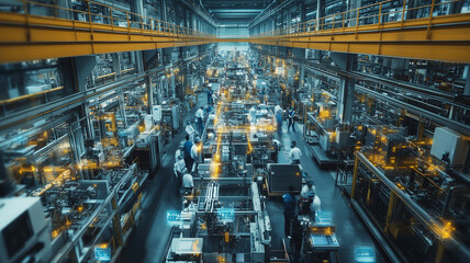 Vast Factory Floor Filled With Workers and Machinery