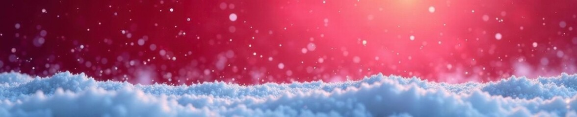 Icy red landscape with delicate snowflakes gently falling from a pinkish-red sky, red background snowflakes winter landscape photography frozen scenery, cold weather, winter scenery