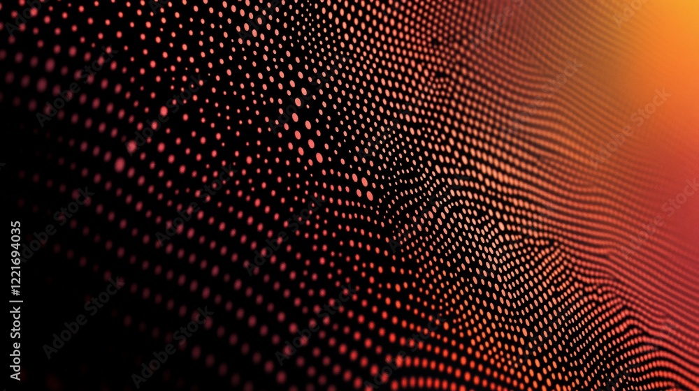 Poster abstract wavy dotted pattern on a gradient background in orange and black tones