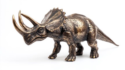 Fototapeta premium Bronze Triceratops dinosaur figurine isolated on white background.