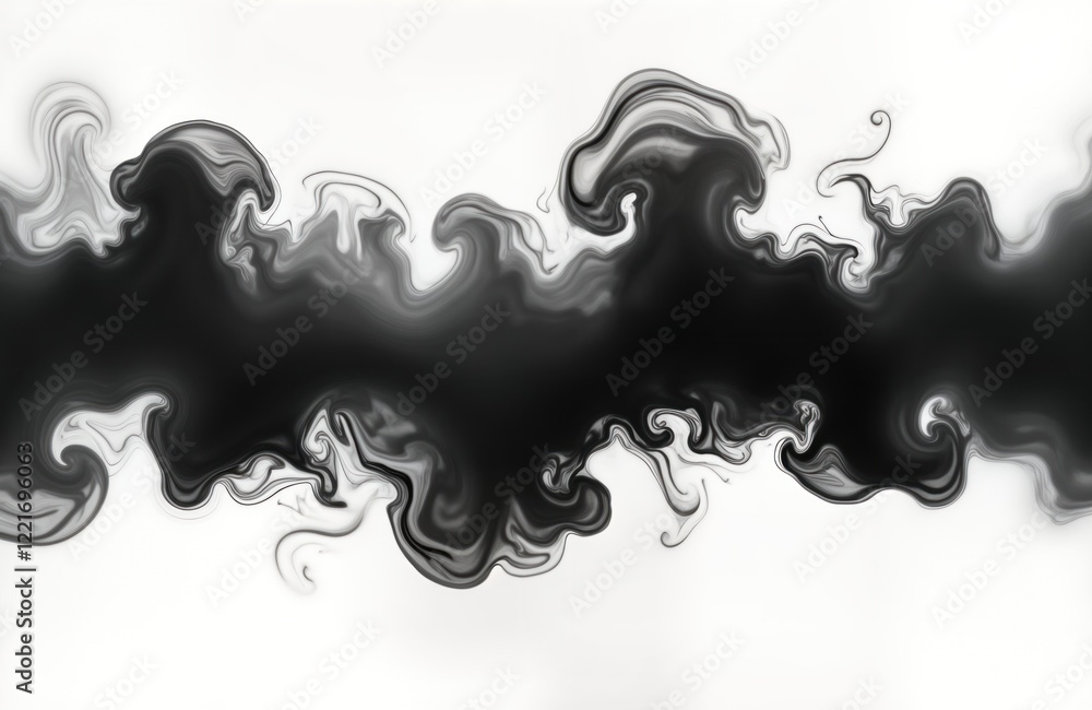 Aufkleber abstract black, white liquid blot with fluid flow. intricate patterns, swirls create visual contrast