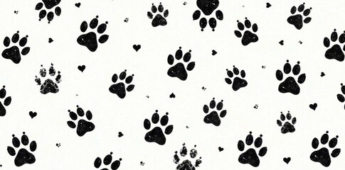 Seamless black doodle paw print pattern for pet owners , home decor, paw prints