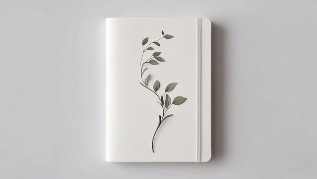 Premium white notebook featuring botanical watercolor art on the cover against a minimalist white backdrop