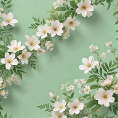Soft petal brush strokes on a pastel green background with delicate flowers and leaves , art, abstract, spring