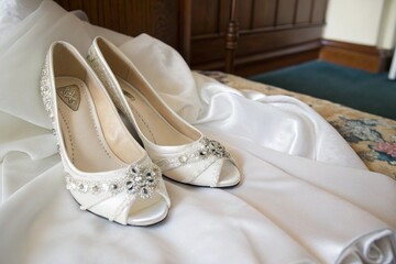 Elegant Bridal Shoes with Lace and Accessories