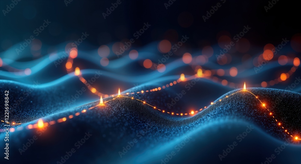 Poster abstract generative art design shows futuristic data flow. dynamic graphic design highlights connect