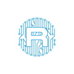Letter R and Circuit logo 003