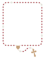 Rosary, Catholic Marian Devotion, realistic, all 50 beads, rectangle shape frame poster concept, red flat vector illustration