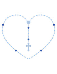 Pray the Rosary, Catholic Marian Devotion, realistic, all 50 beads, heart shape, blue flat vector illustration
