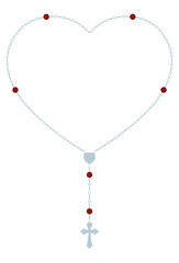 Rosary, Catholic Marian Devotion, realistic, all 50 beads, heart shape, poster concept, red flat vector illustration