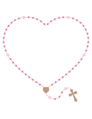 Rosary, Catholic Marian Devotion, realistic, all 50 beads, heart shape, poster concept, pink flat vector illustration