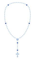 Rosary, Catholic Marian Devotion, realistic, all 50 beads, oval shape, poster concept, blue flat vector illustration