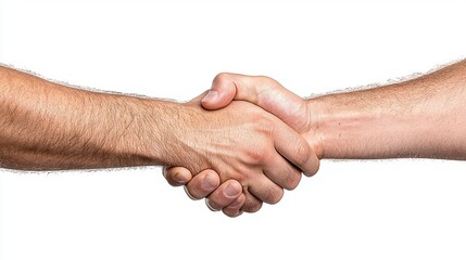 Close-Up Of Two Hands Shaking With Freckles And Skin Texture Against A White Background