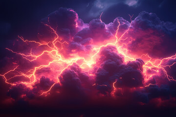 A mesmerizing digital cloud illuminated with neon lightning bolts, creating a futuristic and electrifying visual experience