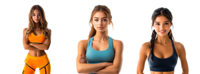 Set of pretty girl with an athletic figure isolated on transparent background