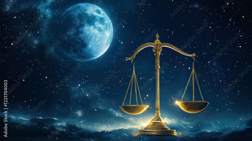 Wall mural the mysterious zodiac sign is libra against the background of the moon and stars. the symbol is a go