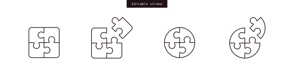 Puzzle icon set. solutions, connections, teamwork icons with editable stroke, outline style
