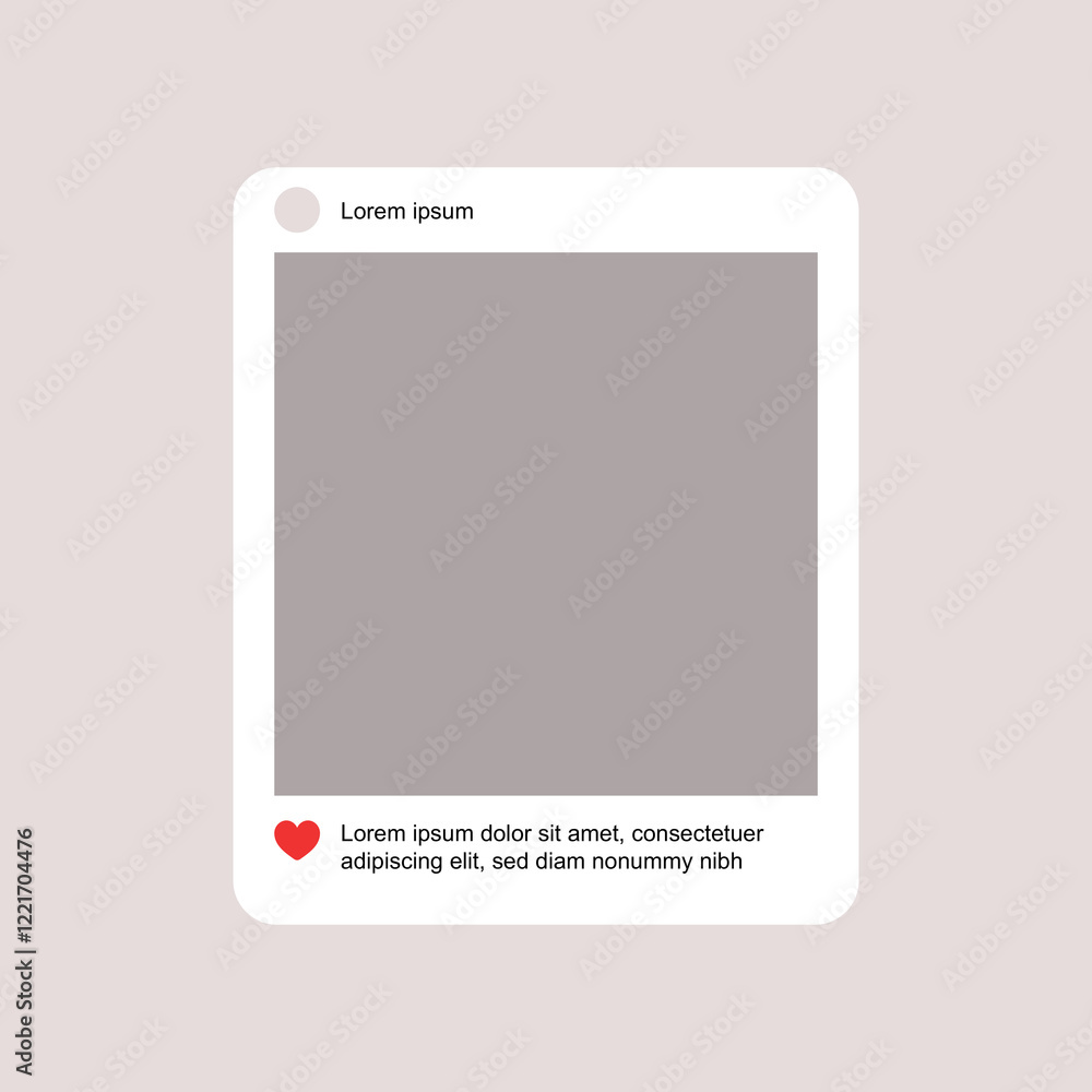 Poster social media post frame mockup template. red heart like icon symbol, feed post mock up. vector illus