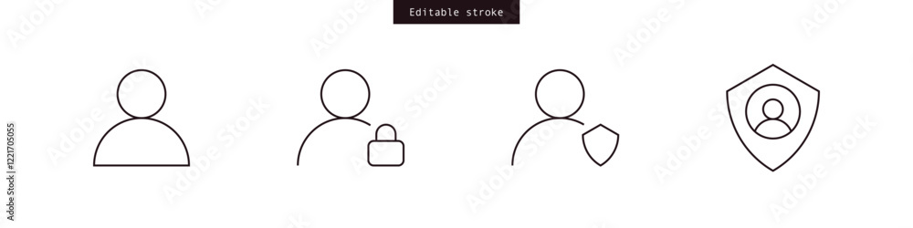 Aufkleber user account protection icon set. login privacy, secure , security icons. locked user icon. profile user with a shield icon | Editable strokes for apps, web and UI/UX projects