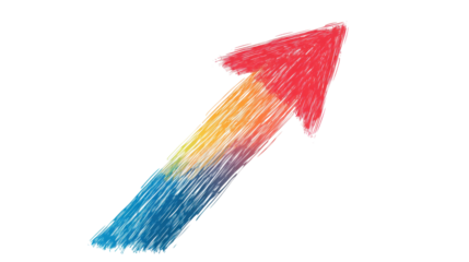 Arrow up colorful line hand drawn on transparent background