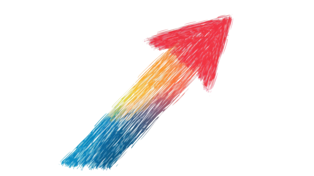 Arrow up colorful  line hand drawn on transparent background