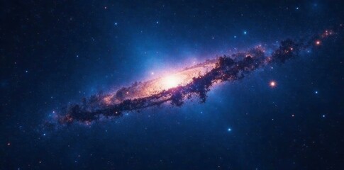Fototapeta premium In the vast expanse of a dark blue galaxy, a single star shines with incredible intensity and radiance, galaxy night, dark blue cosmos