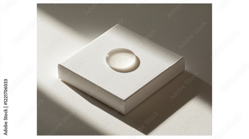 Aufkleber a serene minimalist composition: soft light illuminates a single drop of cream on a textured white s