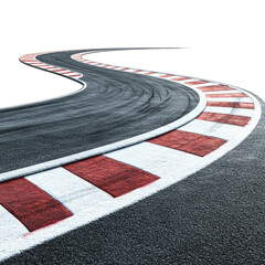 Race track with sharp curve and skid marks isolated on transparent background