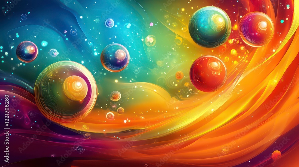 Canvas Prints abstract colorful spheres floating in vibrant swirling nebula.
