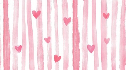 Playful Pink and White Striped Background with Hearts