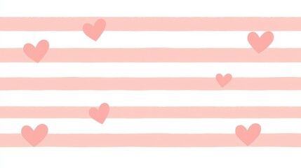 Playful Pink and White Striped Background with Hearts
