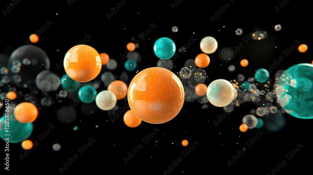 Aufkleber vibrant digital visualization of microscopic organisms evolving, featuring dynamic orange and teal s