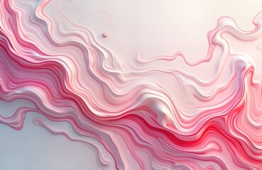 Abstract fluid art design using light pink, white colors. Liquid marble effect. Acrylic painting with rose shiny gradient. Smooth flowing wavy lines create captivating pattern. Ideal for backgrounds,