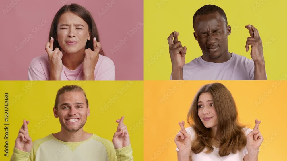 Poster A multiracial group of men and women shows a range of emotions using hand gestures. Each person is set against a vibrant background, creating a dynamic visual collage of expressions.