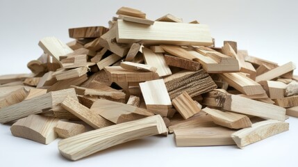 Variety of wooden pieces stacked together displaying different shapes and textures for crafts and woodworking projects