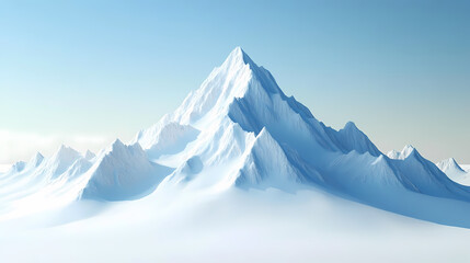 Fototapeta premium Majestic snowcapped mountain peak crisp white against azure sky hyperrealistic 3d rendering isolated on pure white background. Sapphire Peak. Illustration