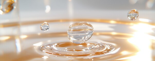 Fototapeta premium A close-up of water droplets creating ripples in a serene, reflective surface, showcasing the beauty of liquid dynamics.