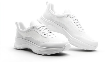 3D white model of a pair of sneakers mock up isolated on white background. Footwear isolated on white. Photo realistic photo. 