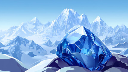 Obraz premium Sparkling sapphire stone amidst the frosty peaks, frozen rock, glacial peak. Sapphire Peak. Illustration