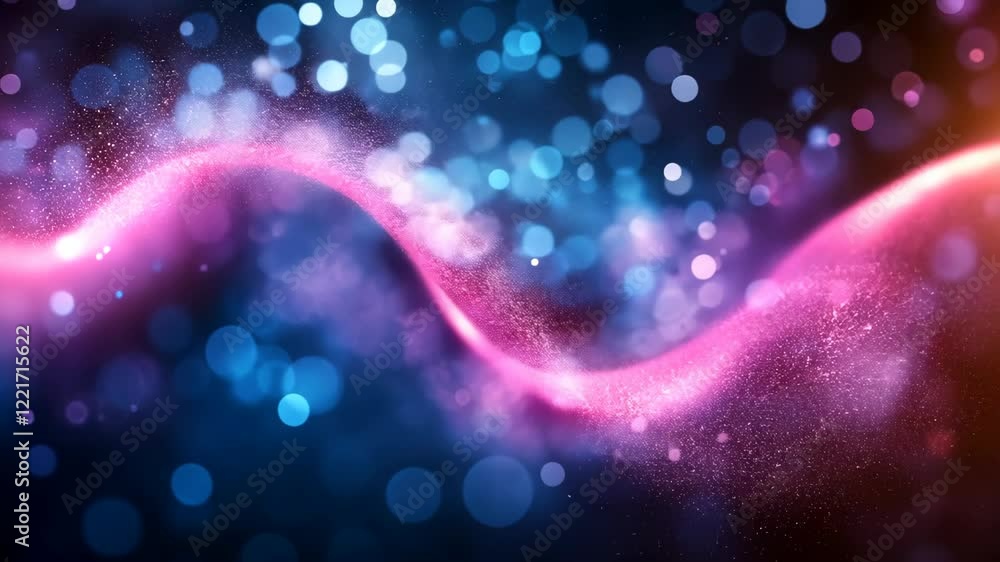 Poster colorful abstract wave with glowing particles and sparkles in a dark background during a digital art