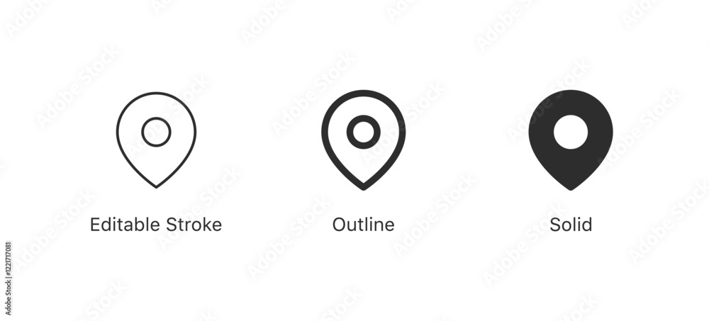 Leinwandbilder Location icon set, Map pin place marker. location pointer icon symbol in flat style. Location pin icon, Navigation sign in editable stroke, outline, solid style