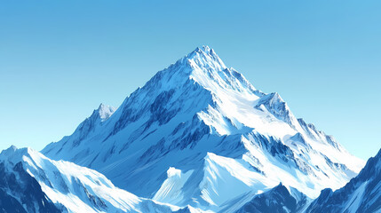 Fototapeta premium A majestic snow-covered mountain peak against a clear blue sky, blue sky, peaceful scenery, rugged terrain. Sapphire Peak. Illustration