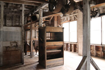 Old mill on the river in winter in southern, Minnesota. 