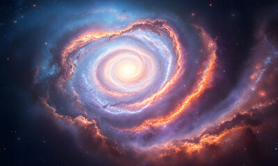Fototapeta premium A vibrant spiral galaxy with orange and purple hues, suitable for space-themed designs, astronomy publications, or science-related projects