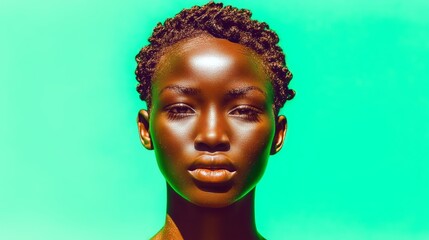 Photo portrait of a young african woman green background