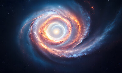 Obraz premium A vibrant spiral galaxy with orange and purple hues, suitable for space-themed designs, astronomy publications, or science-related projects